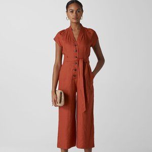 Whistles Linen Button Front Jumpsuit, Color Rust, Size US 2, UK 6